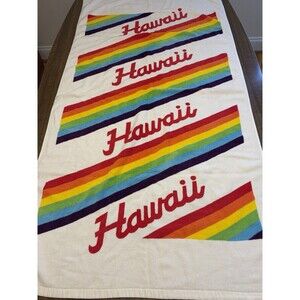 VTG 1980s HAWAII Beach Towel 29x57 100% Cotton Rainbow Liki Liki
